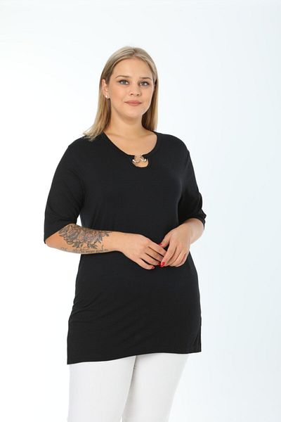 GOLVEN Plus Size Collar Accessory Detailed Blouse
