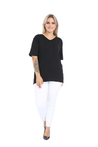 GOLVEN V-Neck Black Cotton Large Size T-Shirt