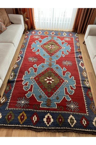 DesignEv 174 x 303 cm Canlı Renkli Geleneksel El Dokuma Harika Kondisyonlu Bü...