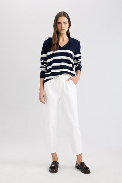 DeFacto High Waist White Jean Trousers - Paperbag C1266AX24SM