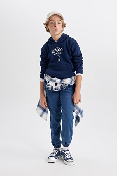 DeFacto Boy's Lace-Up Waist Elastic Leg Jeans Fleece Lined Jogger Jean Pants Y3920A623Wn