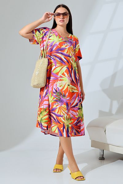 LİKAPA Φόρεμα βισκόζης Plus Size - V-λαιμόκοψη, κοντό μανίκι, καλοκαίρι 2688