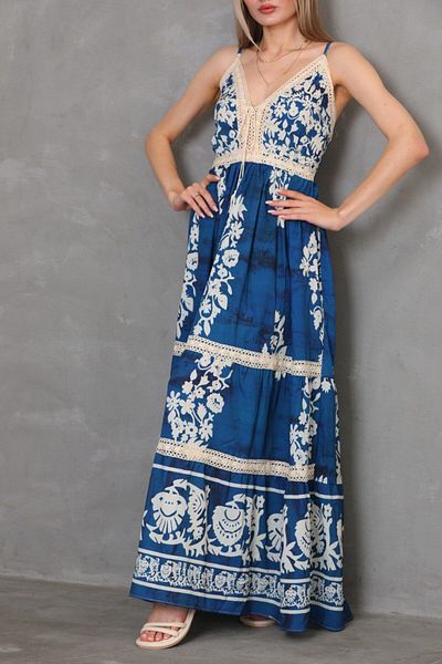 BİKELİFE Women's Floral Patterned Thin Strap Knitted Detailed Summer Dress