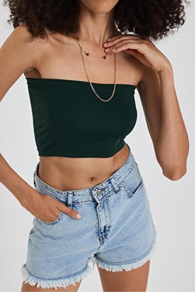 The Base Women's Emerald Green Scuba Strapless Crop Top