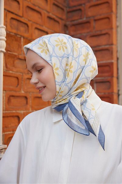 Şalland Blue Baroq Patterned Scarf