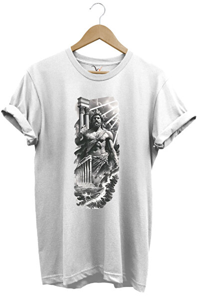 WİDİ تي شيرت أبيض من القطن بنسبة 100% مطبوع عليه الأساطير اليونانية بارتينون ...