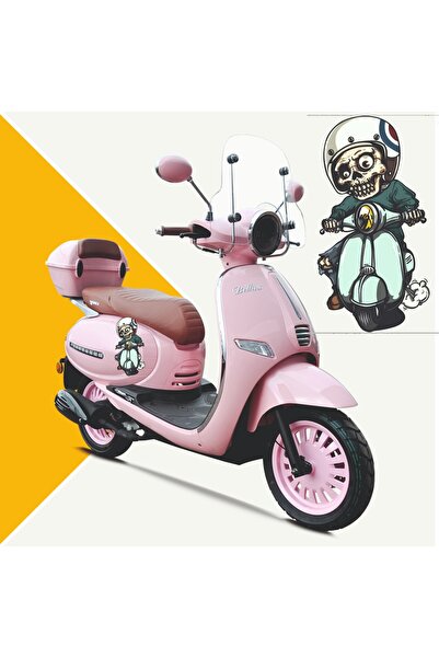 Kurt Reklam Dünyası Vespa Kullanan Sevimli iskelet Sticker Motor, Kask, Lapto...