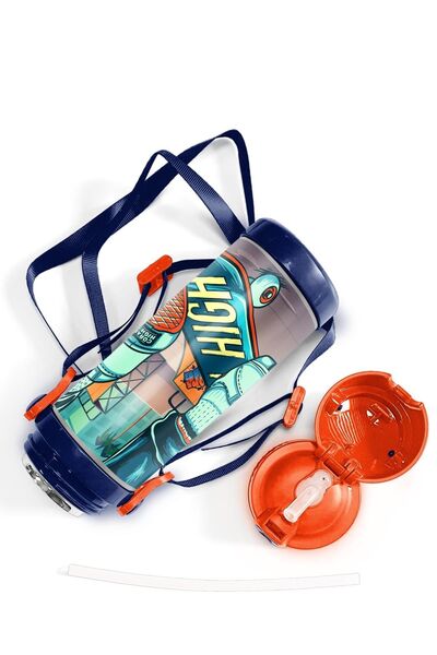 Coral High Pipetli Çelik Termos 500 ml Çivit Neon Turuncu Kaykay Desenli