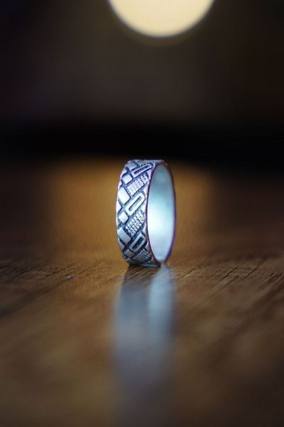 The Collection Geometric Pattern Model Adjustable Black Ring