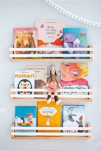 EMTA 70 cm 4 Pieces White Slatted Wooden Shelf Montessori Bookcase