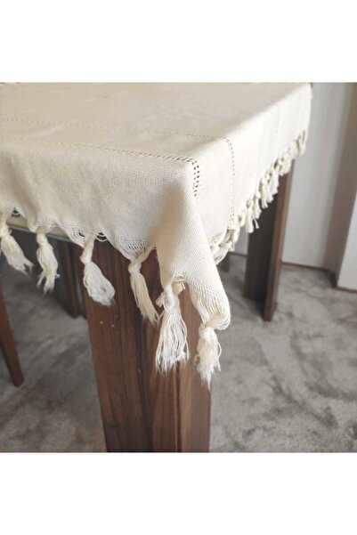 denizli hatırası مفرش طاولة من قماش بولدان باللون الكريمي والأبيض اللامع