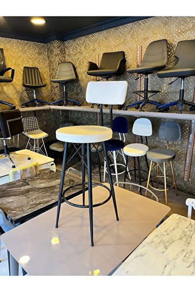 The SANDALYE SHOP Yeni,mila Beyaz Babyface Kumaş Bar Sandalyesi.75 Cm Oturum Yüksekliği