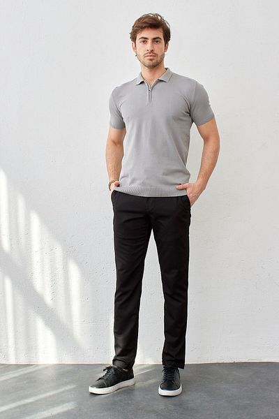 RAVANELLI Tricou modern pentru bărbați, slim fit, cu fermoar, cu guler polo