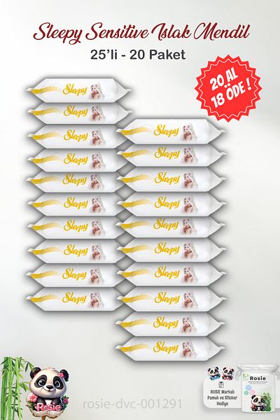 Sleepy 25 Pack Sleepy Sensitive Wet Wipes - BUY 20 GET 18 and ROSIE