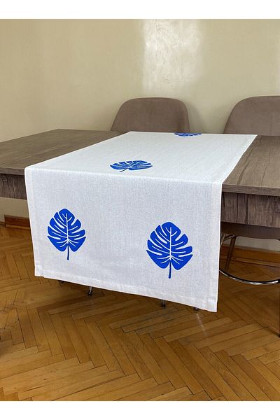 pamukidea Blue Camel Leaf Pattern Runner Lemn imprimat Piatra Imprimat Buldan Bumbac In Pânză Shemran Ranır