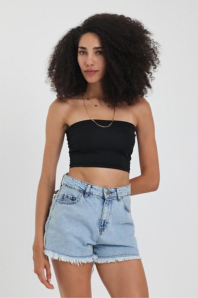 The Base Women's Black Scuba Strapless Crop Top