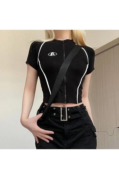Köstebek Black Symbol A Zippered Half Crop Cardigan