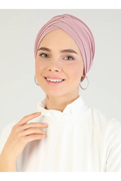 Mervin Şal Cross Three-Striped Ready-made Turban - Powder - 49 -