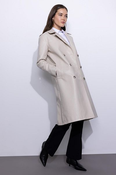 DeFacto Water Repellent Faux Leather Slit Trench Coat Y7178az23sp