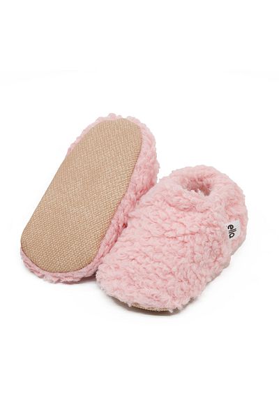 Ella Bonna Pink Teddy Baby Shoes - Home Nursery Shoes with Non-Slip Sole and Organic Cotton Lining