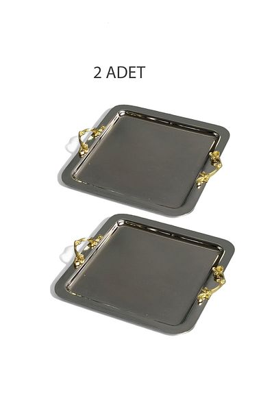 EVSTYLE Διπλός Τετράγωνος Ασημένιος Δίσκος