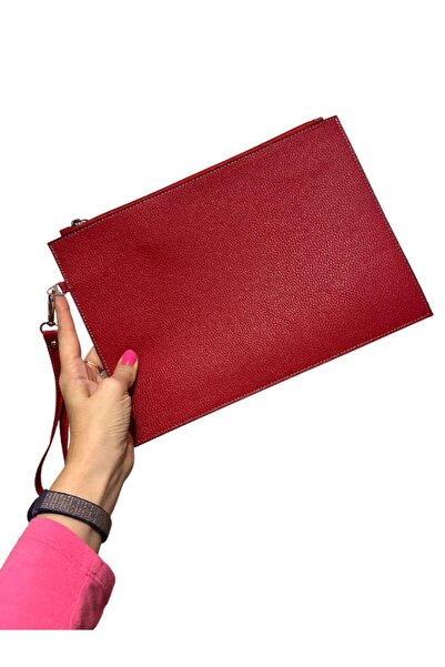 Pinkylola Magazine Model Suni Deri Kırmızı flotter Büyük Portföy & Ipad Çantası