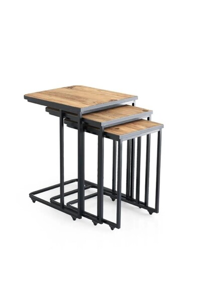 MUTLUALIŞVERİŞMERKEZİ C Zigon Sehpa Mdf 3 Lü Tekerlekli Servis Sehpası