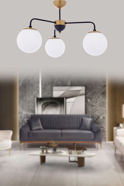Step Aydınlatma Mai Antique-Black 3-Arm Chandelier - Modern Living Room, Y. Room, O. Room Functional