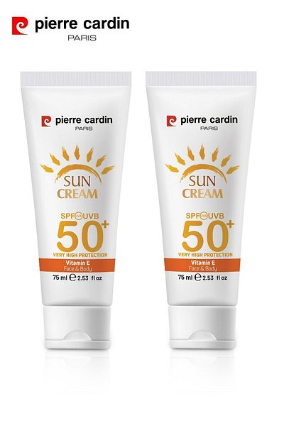 Pierre Cardin SPF 50+ Face and Body Sunscreen - 2 Pieces / High Protection / Make-up Base - 75mlx2