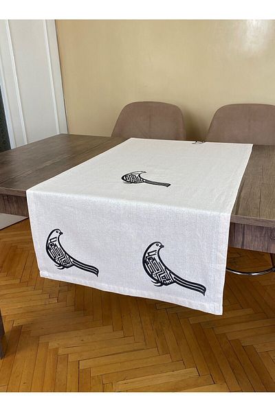 pamukidea Bird Pattern Runner Ξύλινη στάμπα με πέτρα Buldan Χειροποίητο βαμβακερό λινό ύφασμα σεντόνι Ranır Bird κάλυμμα