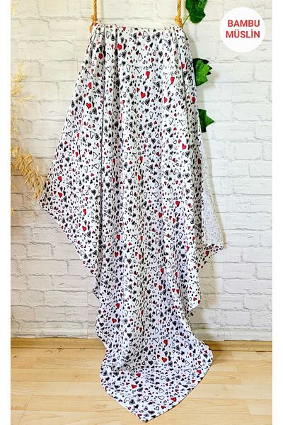Alpar Tekstil Bamboo Muslin Cloth Cover & Blanket (USED UP TO 0-10 YEARS) 120x120cm/Heart Pattern