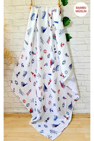 Alpar Tekstil Bamboo Muslin Cloth Cover & Blanket (USED UP TO 0-10 YEARS) 120x120cm/Ship Pattern