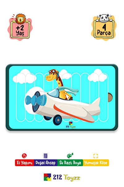 212toyzz Eğitici Öğretici Zeka Geliştirici Sevimli Uçak Dikey 10 Parçalı Ahşa...