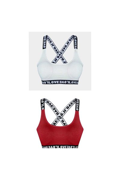 NARIYA Sutien sport confortabil pentru femei - 2 jumătăți de maioț din 2 piese cu tampon, bretele groase, litere