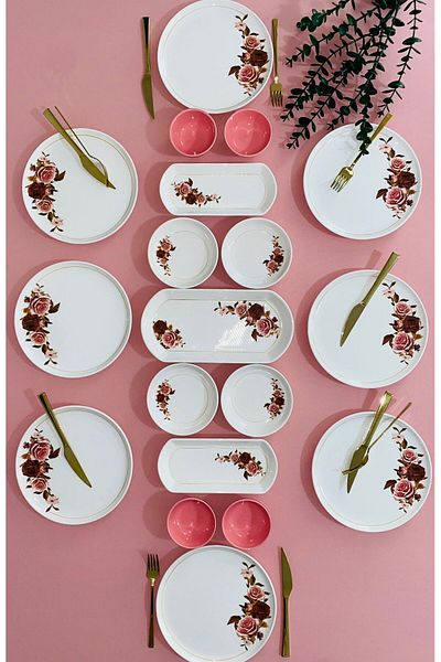 VENÜS HOME DECORATION Pink Rose Model 8-Person 19-Piece Breakfast Set
