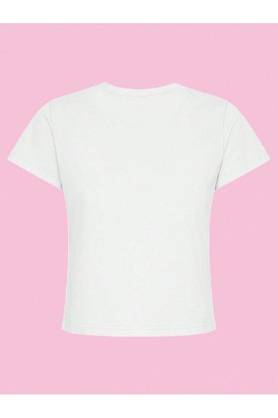 Bengi Clothing Λευκό εμπριμέ γυναικείο Crop Top - Y2k κοντομάνικη μπλούζα