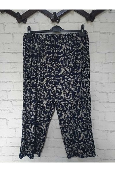 anne moda ankara Self Patterned Full Summer Viscose Cotton High Waist 2 Pocket Capri Pants