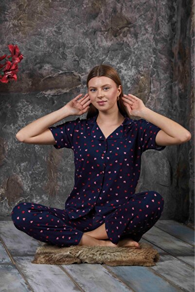 CALİA Yazlık Lacivert Puanlı Kısa Kol Pijama Takımı YENİ SEZON
