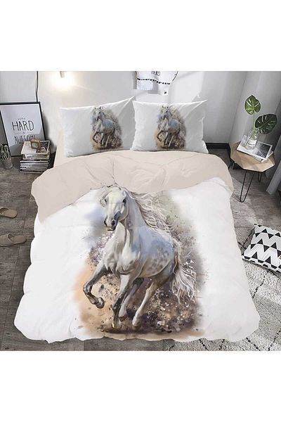 hediyevita Gift Duvet Cover Horse Horse Themed 3D Printed Printed Double Bedding Set