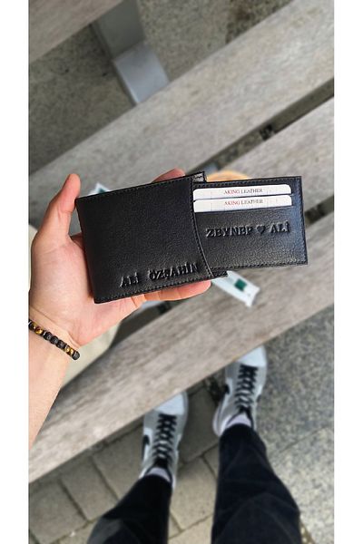 AKING Genuine Leather Horizontal Wallet Card Holder with Extra Card Holder