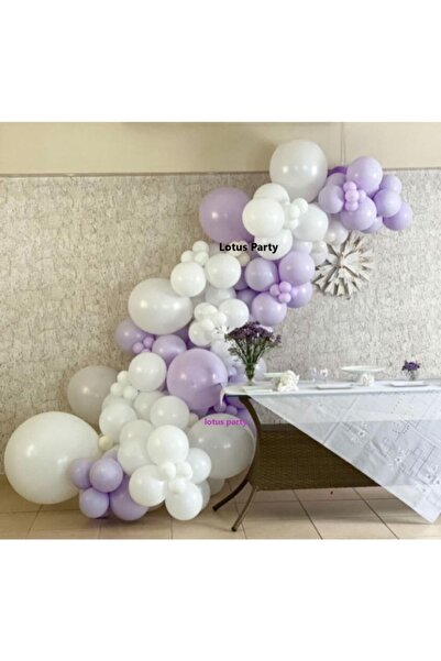 LOTUS PARTY 50 Pieces White and Lilac Balloon Chain Set