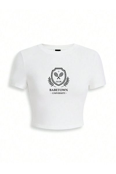 Bengi Clothing Crop Top pentru femei cu imprimeu alb - Bluză cu mânecă scurtă Y2k