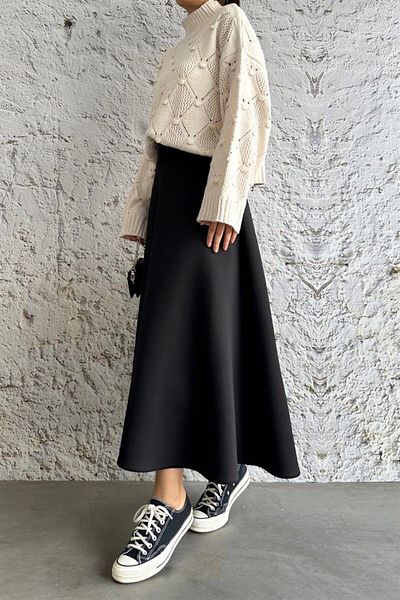 CNG MODA Large Size Hijab Puff Scuba Flared Skirt