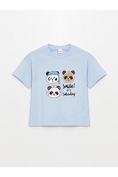 LC Waikiki Set de pijamale pentru fete LCW Kids cu pantaloni scurți - Gât turnu, mânecă scurtă