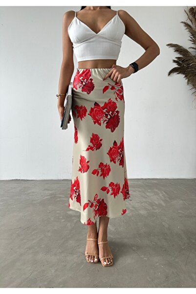 Fiori Luxury Quality Maxi Length Long Satin Skirt with Elastic Waist