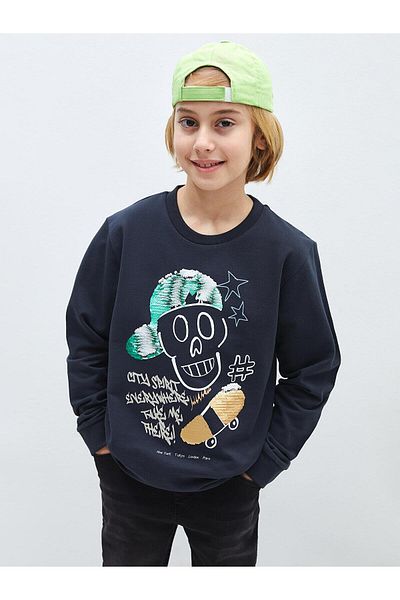LC Waikiki LCW Kids Boys Sweatshirt - Crew Neck, Printed, Reversible Sequined, Long Sleeve