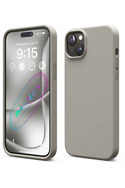 Molly iPhone 14 İçin Alfa Gri Liquid İçi Kadife Silikon Kılıf