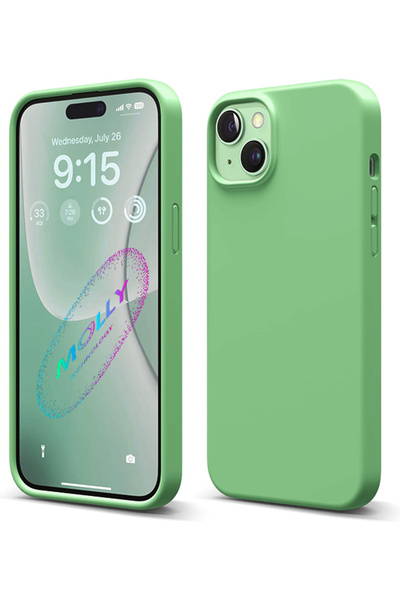 Molly iPhone 14 İçin Fıstık Yeşili Liquid İçi Kadife Silikon Kılıf
