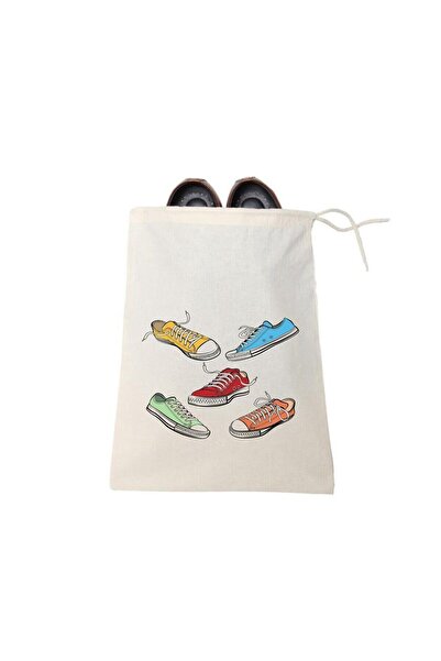 ÇANTAPAK Renkli Ayakkabı Baskılı Ayakkabı Torbası 30 x 37 Cm Ham Bez Kumaş ( 2 ADET İÇİN )