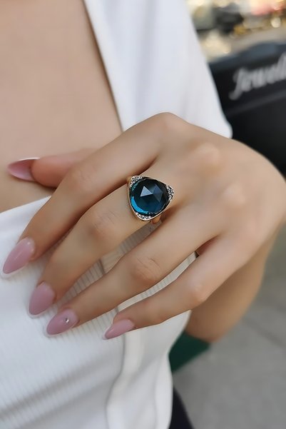 Utku Kuyumculuk 14 AYAR LONDON BLUE TAŞLI ÖZEL TASARIM İTALYAN ALTIN YÜZÜK